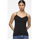 Pieces - Lace Singlet Kate - Kanten Dames Onderhemd - Zwart - Microfiber