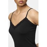 Pieces - Lace Singlet Kate - Kanten Dames Onderhemd - Zwart - Microfiber