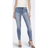 Jeans - Skinny Fit - Mid Waist - Gescheurde Zomen - Blauw - Katoen