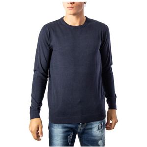 Heren - Gebreide Trui - Grijs - Katoen - Slim Fit