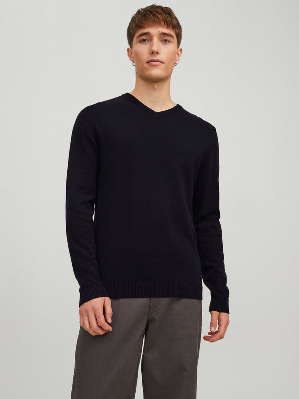 Jack & Jones - Gebreide Trui - Zwart - V-hals - Knitwear