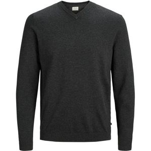 JACK & JONES - Basic Knit V-Neck - Heren Pullover - Donkergrijs Melange - 100% Katoen