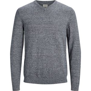 JACK & JONES Basic knit v-neck slim fit - heren pullover katoen met V-hals - blauw samen met offwhite