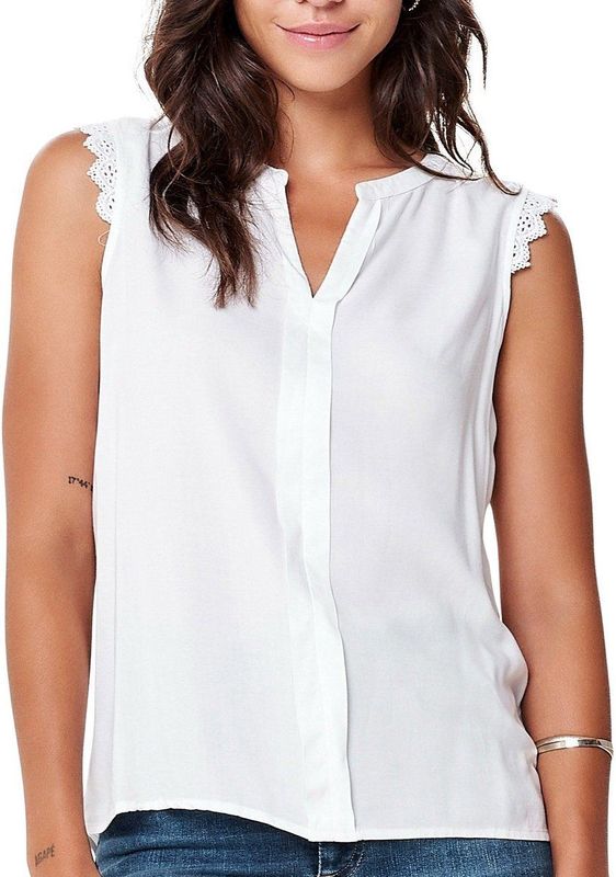 Blouse - Effen - Viscose - Mouwloos - Kentkraag - Knoopsluiting