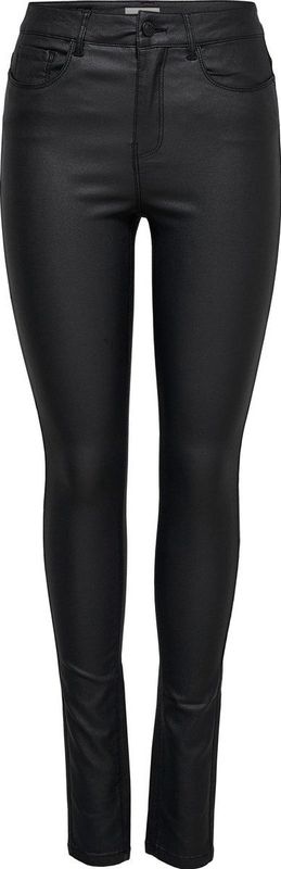 Only - Imitatieleren Broek - Kleur: Zwart - Coated - Mid Waist