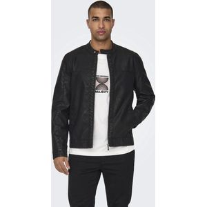 ONLY and SONS - ONSMIKE PU RACER JACKET - Kunstlederen Jas - Zwart - 100% Polyester