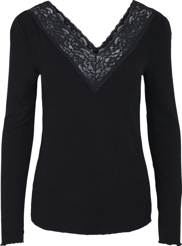 Pieces dames shirt Kant lange mouw - Siri - Zwart