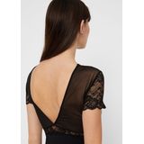 Bodystockings - Black - Kant - Knoopsluiting - Ronde Hals - Korte Mouwen