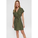 Mini-jurk - Zwart - Lyocell - Wikkelriem - Borstzakken - Knoopdetails