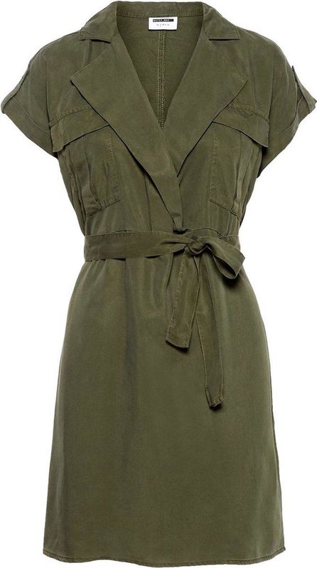 Mini-jurk - Zwart - Lyocell - Wikkelriem - Borstzakken - Knoopdetails