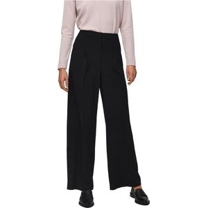 Selected - Tinni Mid Waist Wide - Broek - Zwart - Geplooide Voorkant