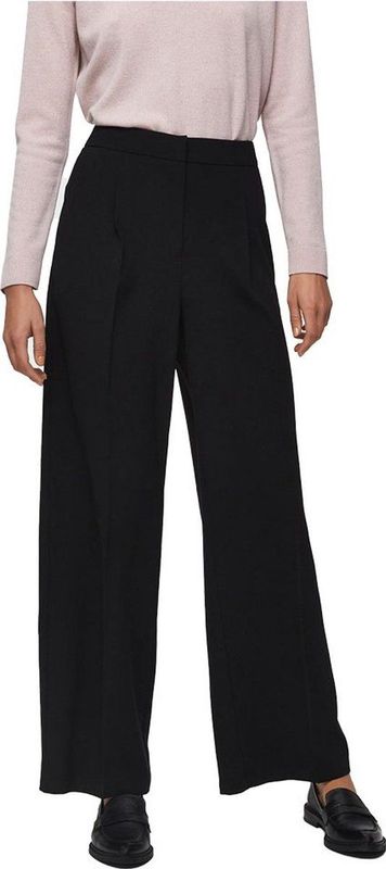 Selected - Tinni Mid Waist Wide - Broek - Zwart - Geplooide Voorkant