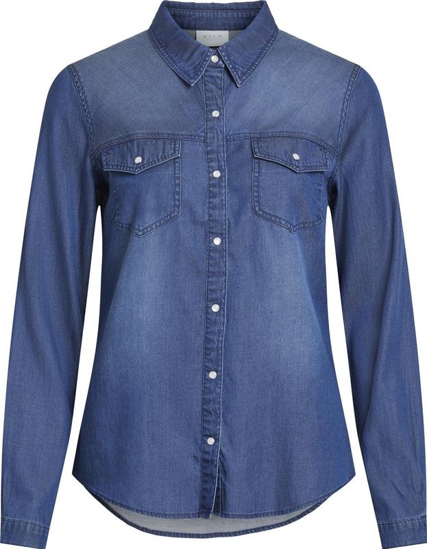 Vila Jeansbluse Bista (1-tlg) Drapiert/gerafft