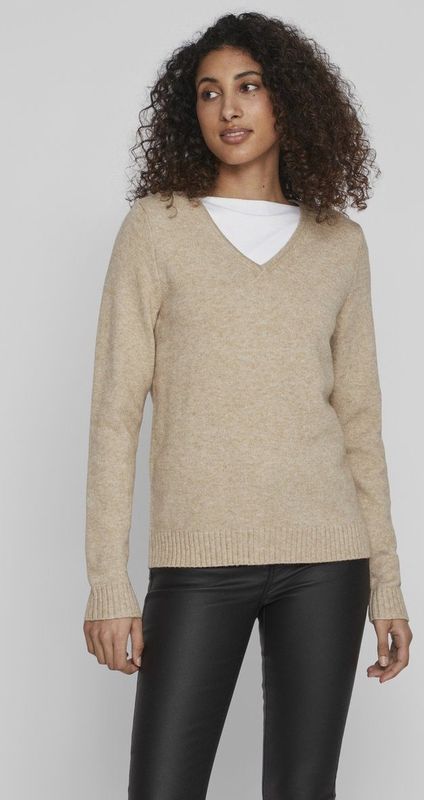 VILA - Gebreide Top - V-hals - Lange Mouwen - Eenvoudig Design