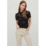 VILA Kanten Top - Hoge Hals - Blinde Rits - Aansluitend - Zwart