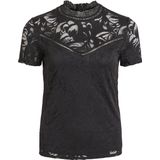 VILA Kanten Top - Hoge Hals - Blinde Rits - Aansluitend - Zwart