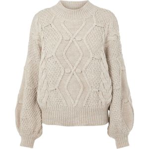 Object - Objkamma Cable Knit Pullover Noos - Gebreide Trui - Zilvergrijs - Ballonmouwen