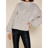 Object - Objkamma Cable Knit Pullover Noos - Gebreide Trui - Zilvergrijs - Ballonmouwen