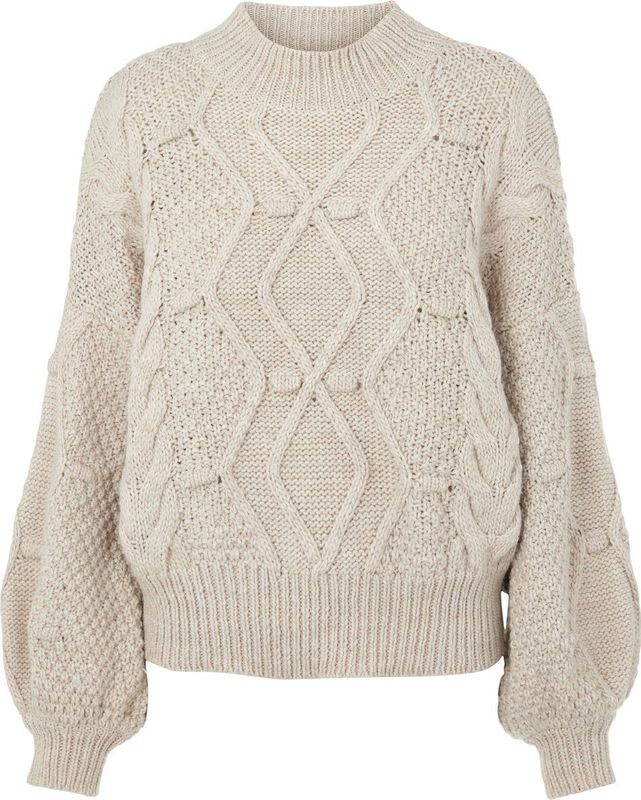 Object - Objkamma Cable Knit Pullover Noos - Gebreide Trui - Zilvergrijs - Ballonmouwen