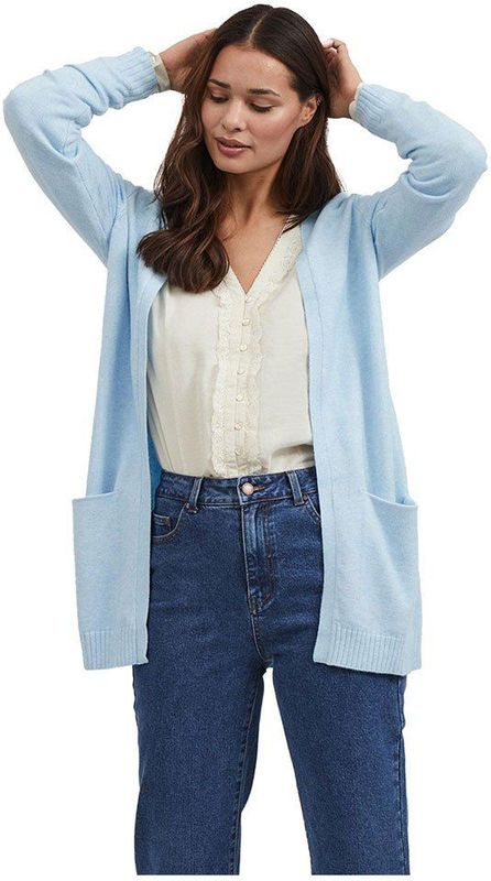 VILA Viril Open L/S Knit Cardigan - Noos Vest dames, Kentucky Blue/Detail:MELANGE, XXL