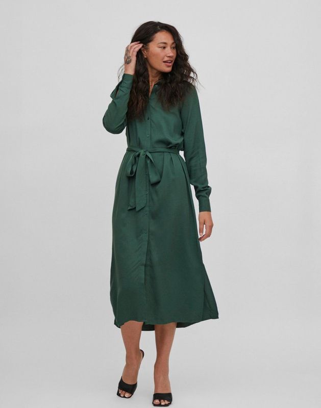 Vila - Vimorose - Jurk - Pineedle - Viscose - Lange Mouwen met Manchetten