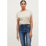 Vila - Satin Top - Korte Mouwen - Goud - 100% Polyester