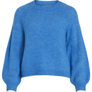 Vila - Jamina - Trui - Ronde Halslijn - Geribbelde Randen - Rekbaar Breisel - Ballonmouwen