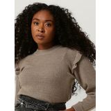 Object - Objmalena L/S Ruffle Pullover - Gebreide Trui - Fossil - Lange Mouwen