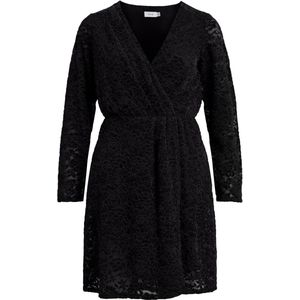 Vila - Vibeaut Lace V-Neck LS Dress - Zwart - Kanten Details - Gevoerd