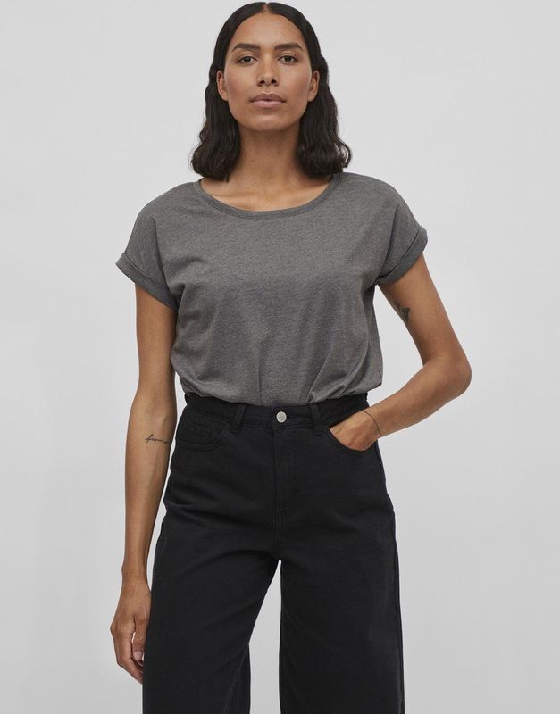 VILA - T-shirt - Grijs - Katoen