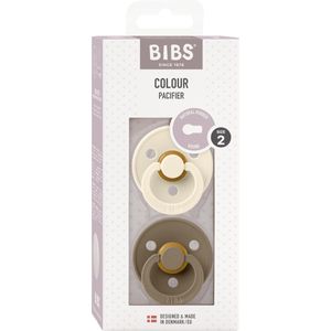 BiBS Colour Pacifier Stage 2 Fopspeen 6+ maanden 2 stuks Ivory / Dark oak