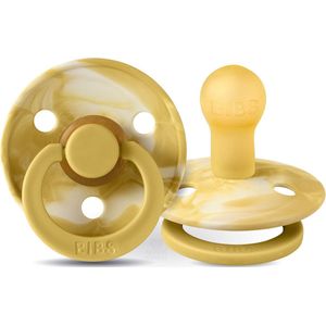 BiBS - Round Pacifier - Stage 1 Fopspeen - 0+ Maanden - 2 Stuks - Mustard Ivory / Mustard Ivory