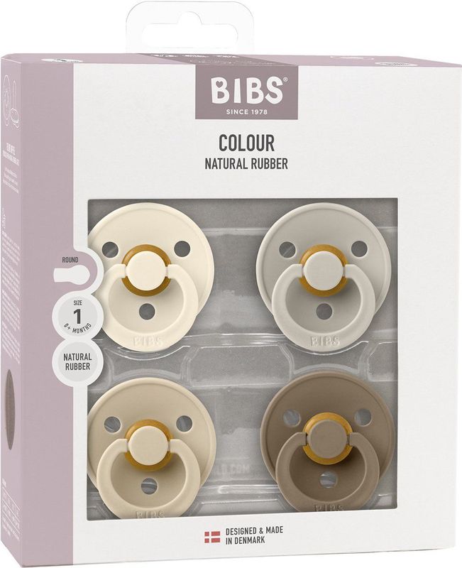 Bibs Colour Fopspeen 4 Pack Size 1 Ivory/Sand/Vanilla/Dark Oak