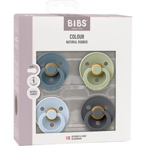 BiBs Colour Fopspeen 4 Pack Size 1 Petrol/Sage/Baby Blue/Iron