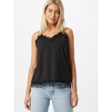 FREEQUENT Top - Zwart - Katoen - V-hals met Kanten Details