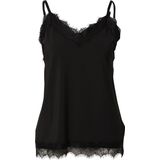 FREEQUENT Top - Zwart - Katoen - V-hals met Kanten Details