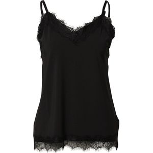 FREEQUENT Top - Zwart - Katoen - V-hals met Kanten Details