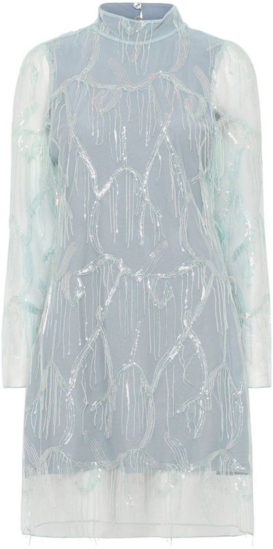 Bruuns Bazaar - Korte Jurk - Blauw - Polyester - Lange Mouwen - Opstaande Kraag