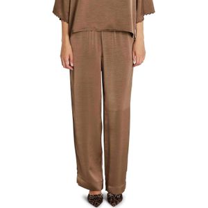 Bruuns Bazaar - Wijde Pijpen Broek - Bruin - Dames - Elastische Taille