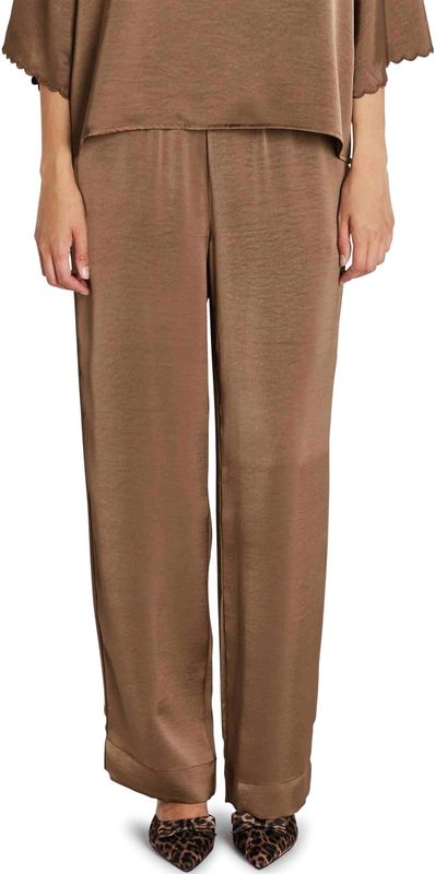 Bruuns Bazaar - Wijde Pijpen Broek - Bruin - Dames - Elastische Taille