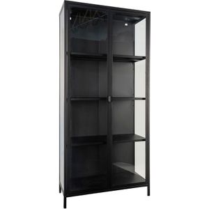 House Nordic Brisbane Zwart | Glas Vitrinekast H175 cm
