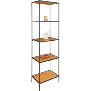 Vita Shelf - Shelf with black frame and 5 oaklook shelves 51x36x170 cm
