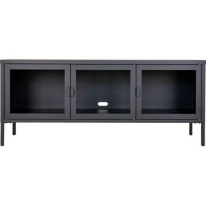 House Nordic Brisbane TV Meubel - Zwart Staal - 3 Glazen Deurtjes - 130x55x40 cm