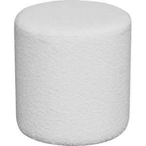 House Nordic - Pouf - Boucle/ Teddy stof - Wit - Rond 34x36cm