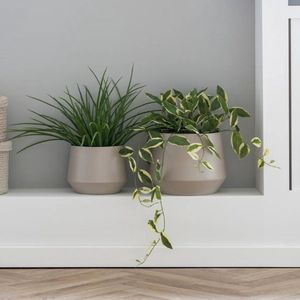 Trofa - Stalen Bloempot Set - Beige - Set van 2