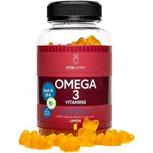 VITAYUMMY Vegan Omega 3 Vitamine Gummies - Vegan Vitamines voor Kinderen en Volwassenen - Natuurlijke kleur en smaak, Allergeenvrij en gelatinevrij - Algenolie Omega 3-60 Gummy Vitamins 1 maand