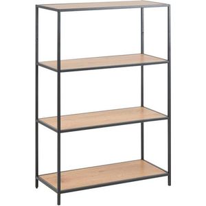 AC Design Furniture Jörn Asymmetrische boekenkast met 3 legplanken, hoogte 114 x breedte 77 x diepte 35 cm, wild eiken/zwart, hout/metaal