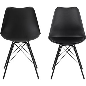 AC Design Furniture Emanuel eetkamerstoelen set van 2, B: 48,5 x H: 85,5 x D: 54 cm, zwart/zwart, PU/metaal, 2 stuks