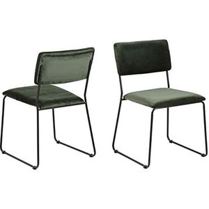 AC Design Furniture Constantin Set van 2 eetkamerstoelen in bosgroen, gestoffeerde stoelen van fluwelen stof en metalen poten, B: 50 x H: 80 x D: 53,5 cm