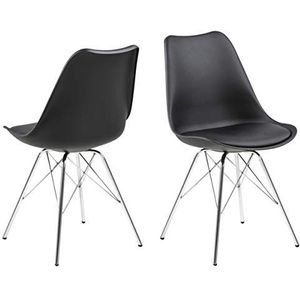 AC Design Furniture Emanuel eetkamerstoelen set van 4, B: 48,5 x H: 85,5 x D: 54 cm, zwart/chroom, PU/metaal, 4 stuks